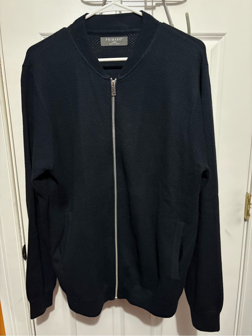 Primark Men's Dark Navy Full-Zip Knit Bomber Sweater